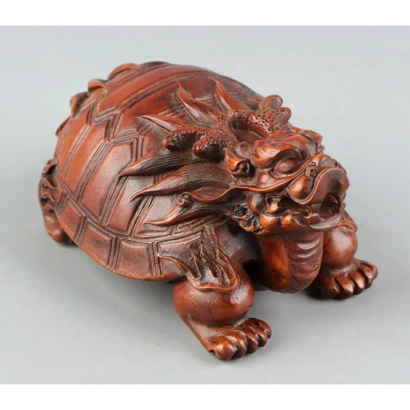 

Chinese Exquisite Hand Carved Dragon Turtle Carved Boxwood Statue