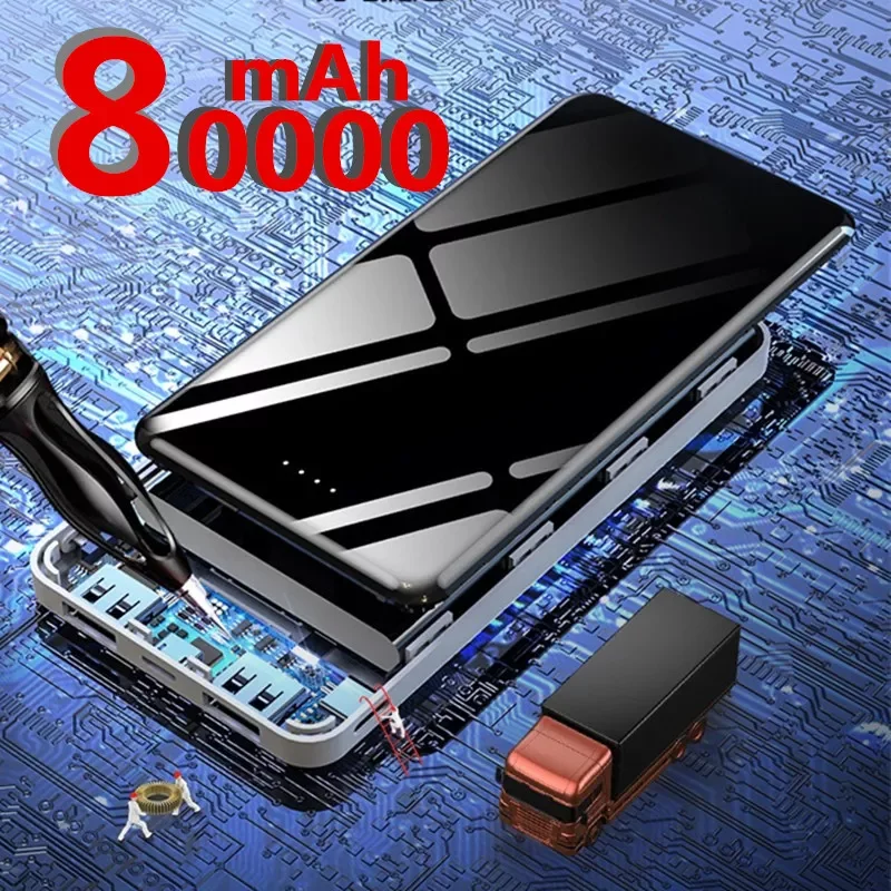 

2022NEW 80000mAh Power Bank Portable Charger Mirror Screen Digital Display Power Bank External Battery Pack Power Bank For All P