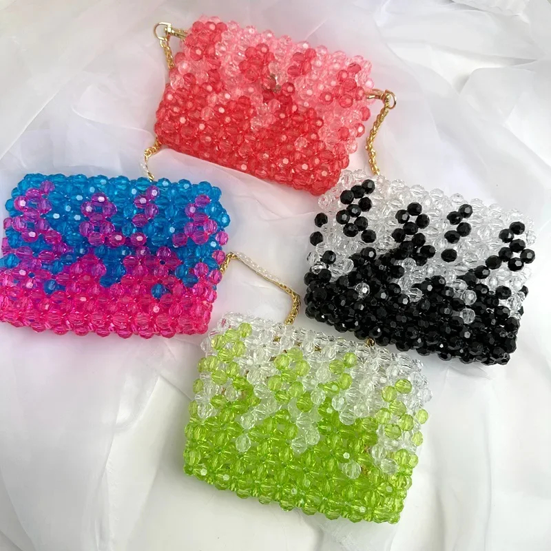 

New Gradient Beaded Mini Wallet Handwoven Acrylic Crystal Women's Phone Crossbody Bag Fashion Handheld Card Bags for Women