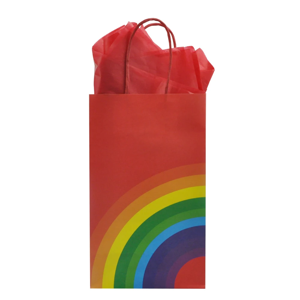 

1pcs Gift Bag with 2 Tissues Rainbow Bags Paper Packaging for Wedding Birthday Party Supplies