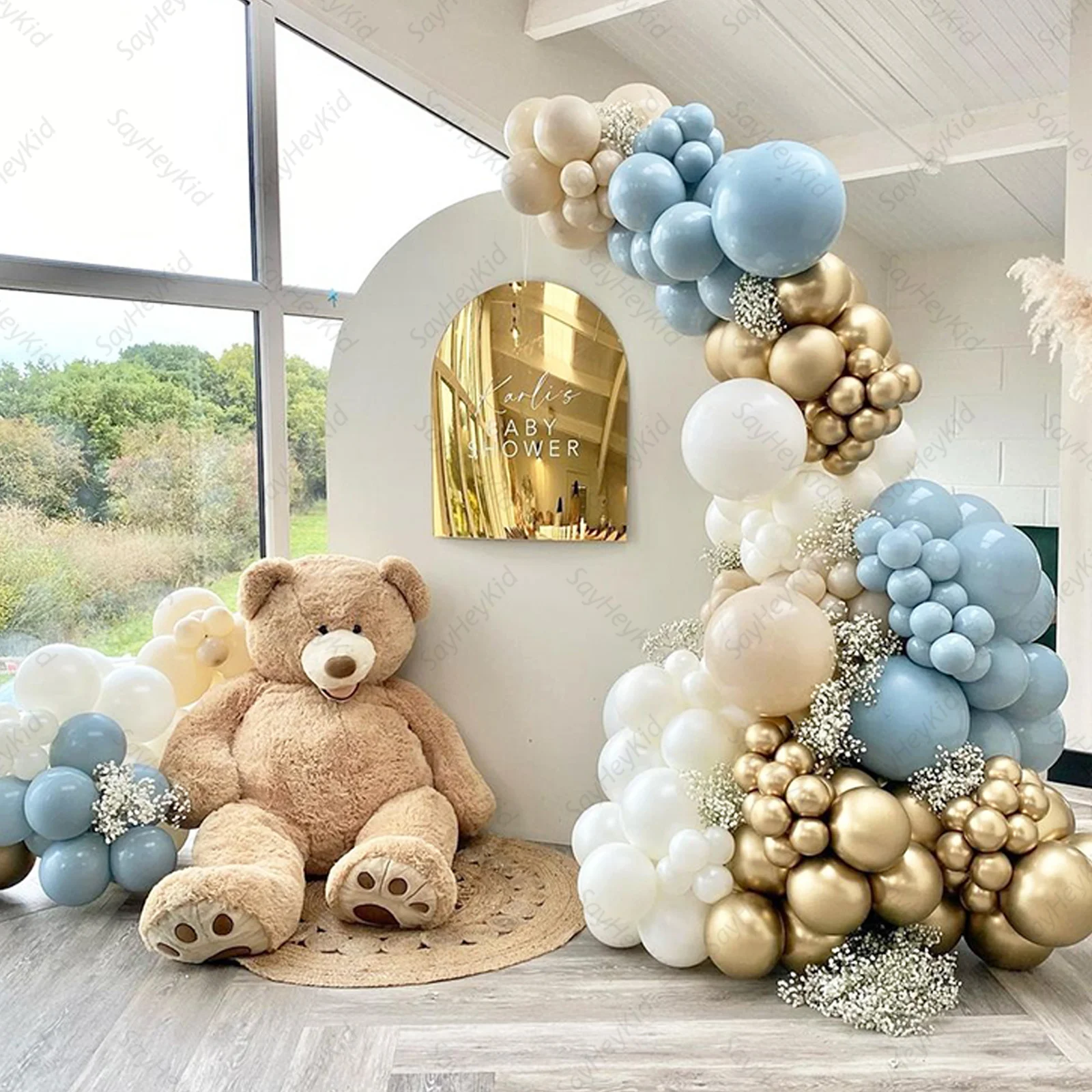 

149pcs/set Ice Blue Balloon Garland Arch Kit Pearl White Nude Balloons Teddy Bear Themed Birthday Baby Shower Party Decorations