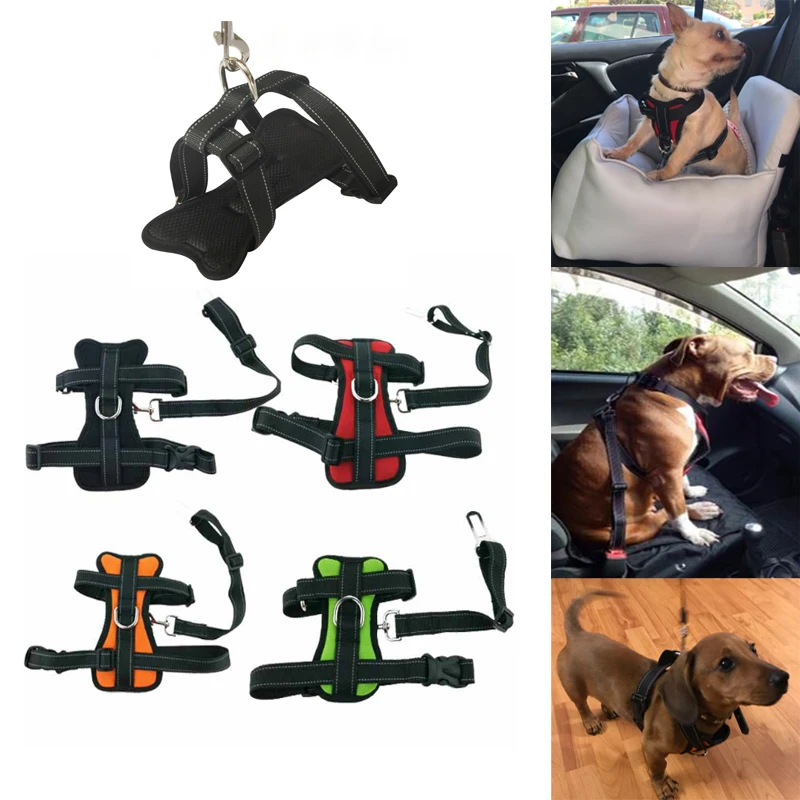 

Car Dog Safety Chest Seat Belt Harness Adjustable Vehicle Breathable Softy Pet Safe Harness Dogs Walking Harness With Belt Rope