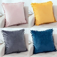 1pc velvet pillowcase with pom poms decoration for living bedroom sofa soft short plush pillowcase solid cushion cover