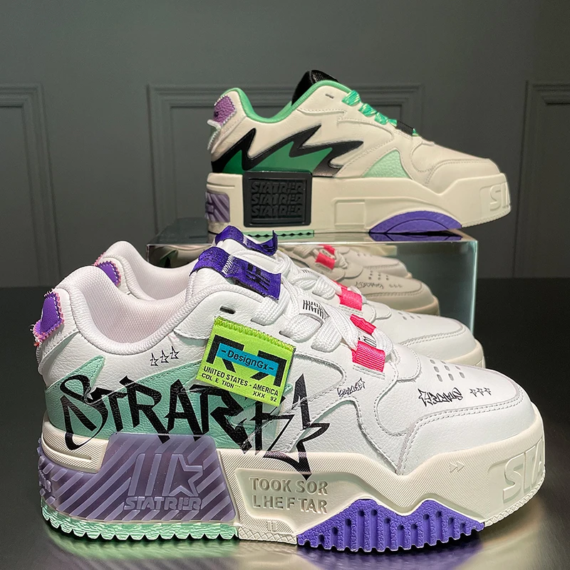 

Casual Shoes Women 2022 New All-Matching Genuine Leather Graffiti Platform Platform Shoes Heightened Daddy Shoes Women Ins