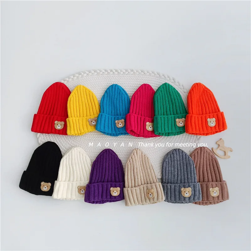 

Cute Hat for Baby Boy Girl Lovely Cartoon Bear Beanie for Kid Korean Fashion Spring Autumn Winter Crochet Bonnet for 0-2Year