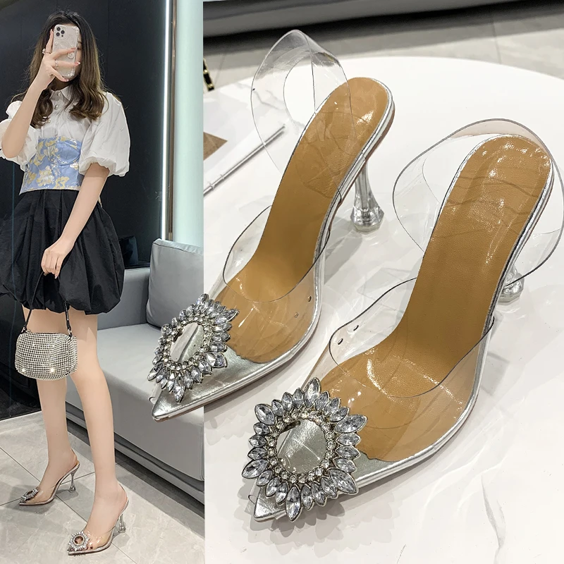 

2022 Party Schoenen Voor Vrouwen Sandalen Transparant Kristal Schoenen Vrouwen Hoge Hakken Slingback Pumps