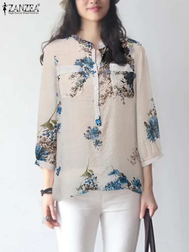 

Women Summer Blouse 2023 ZANZEA Vintage Printed Loose Holiday Shirt Casual 3/4 Sleeve Loose Blusas Chemise Bohemian Floral Tops