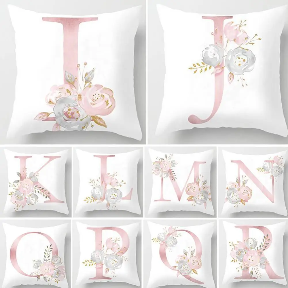 

Floral Print Pillow Case Cushion Cover English Alphabet Waist Wedding Bed Decor