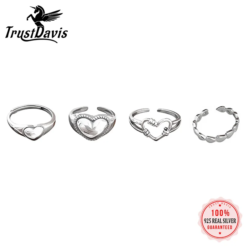 

TrustDavis MInimalist Real 925 Sterling Silver Romantic Heart Opening Ring For Women Wedding Party Fine Jewelry Gift DD1269