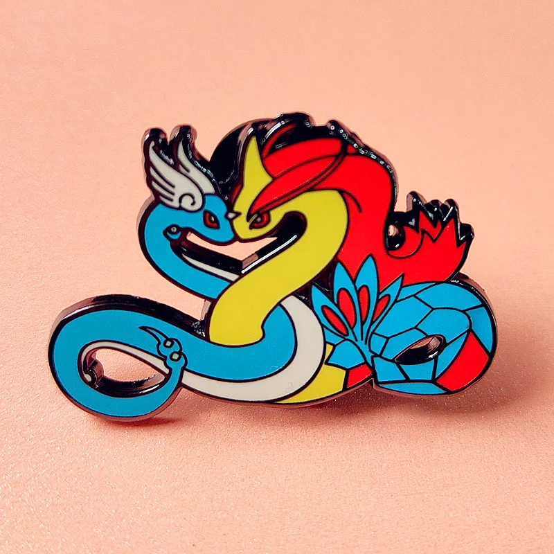 

Kawaii Cartoon Milotic and Dragonair Enamel Brooch Metal Badge Lapel Pin Jacket Jeans Fashion Jewelry Accessories Gift