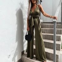 ladies sleeveless romper playsuits overalls v neck high waist wide leg elegant jumpsuit for banquet jumpsuit trousers female hot