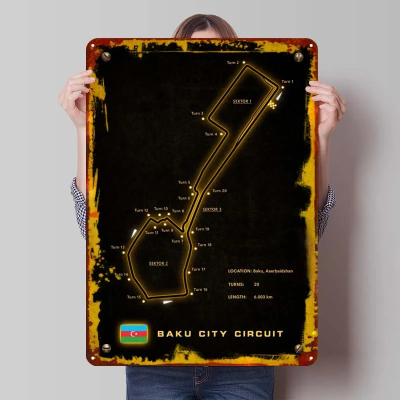 Baku City Circuit Жестяная вывеска Спортивный постер Новый декор Металлические вывески