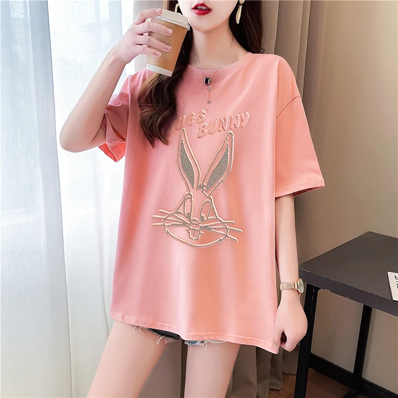 

Women's Summer Cotton Short-sleeved High Street T-shirt Art Trendy Korean Version Round Neck Printed Top Loose