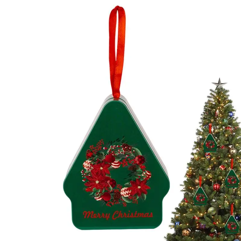 

Christmas Tinplate Box Portable Hanging Christmas Metal Tin Box Decoration Christmas Polygon Metal Tin Box Pendants For