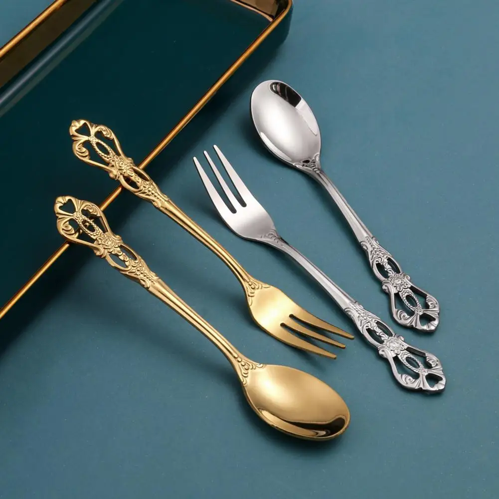 

1 Pc European Royal Dessert Spoon Retro Hollow Cake Fruit Fork Embossed Craft Spoon Golden European Stainless Steel Coffee Spoon