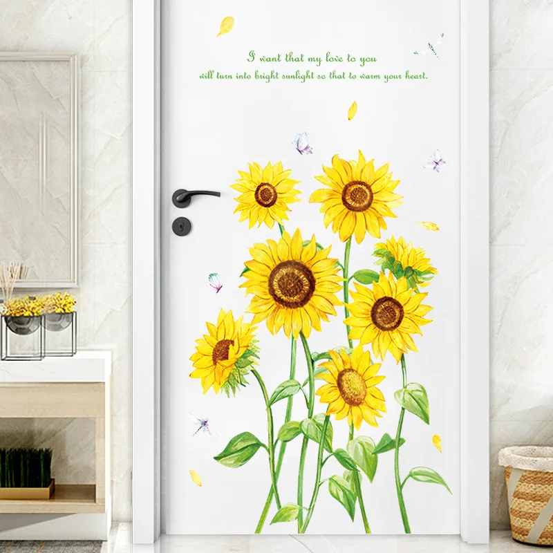 

New Sunflower Wall Decal - Entrance Living Room Door Restaurant Bedhead Bedroom Background Decoration Sticker
