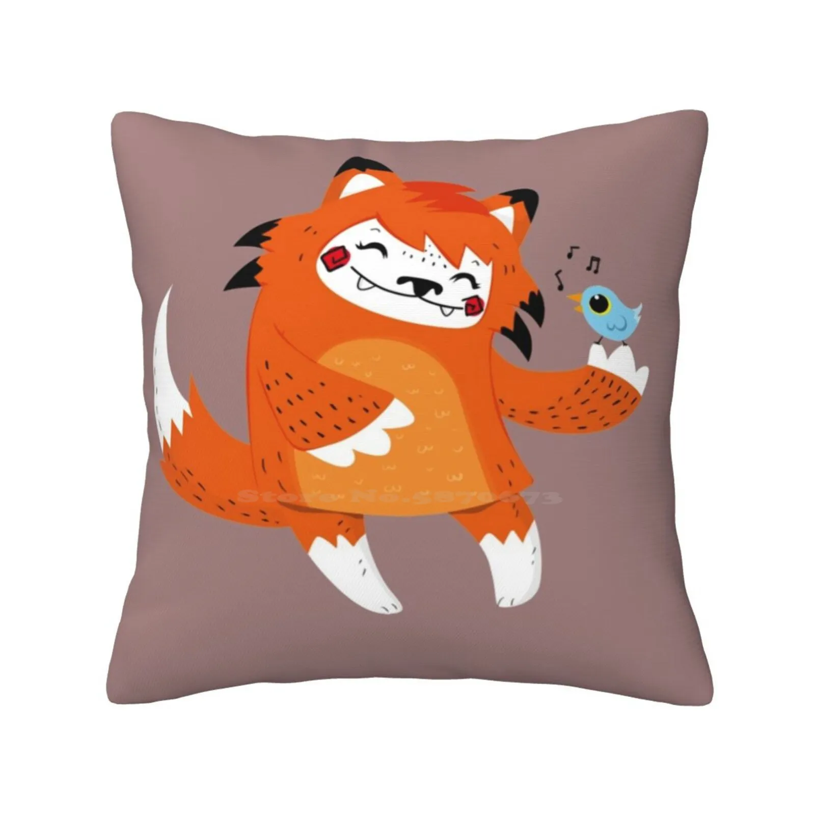 Мягкая удобная наволочка с изображением лисы и птицы