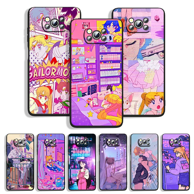

Anime Sailor Moon For Xiaomi POCO M4 M3 C3 X4 X3 X2 F3 X2 F1 Pro NFC GT Mi Play Mix 3 A2 lite Black Soft Phone Case