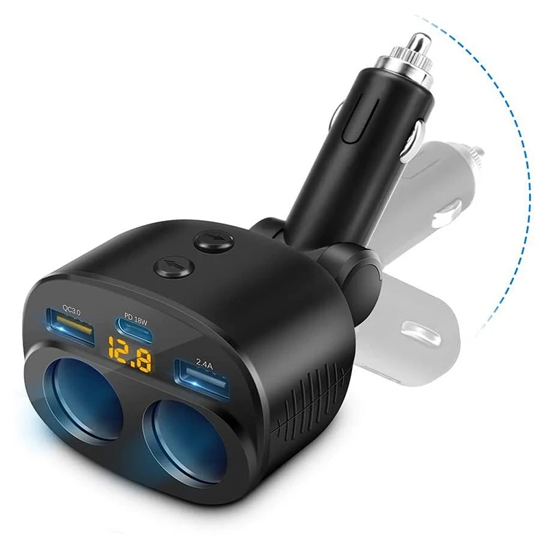 

Car Charger QC 3.0 2 Sockets Splitter Adapter Dual USB PD 18W With LED Voltage Display For Car Phone GPS Dash Cam