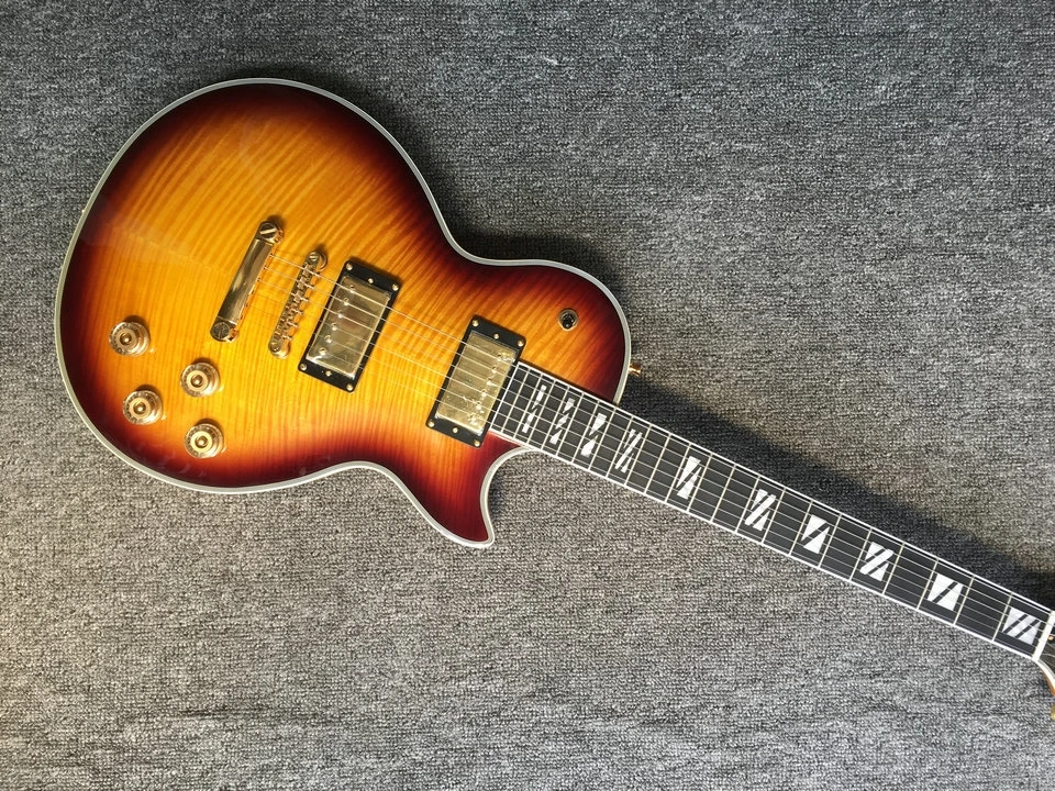 

Пользовательский LP черное дерево Fretboard красное дерево и шея с горелым кленовым верхом электрическая гитара с вибраторной штангой