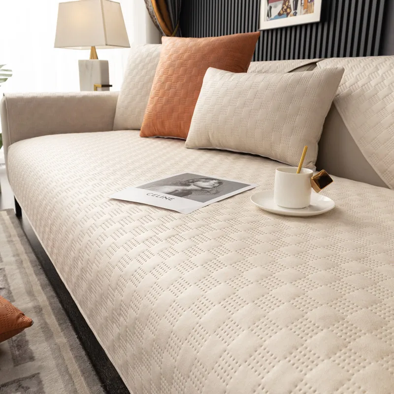 Универсальный чехол для дивана однотонный водонепроницаемый в маленькую клетку