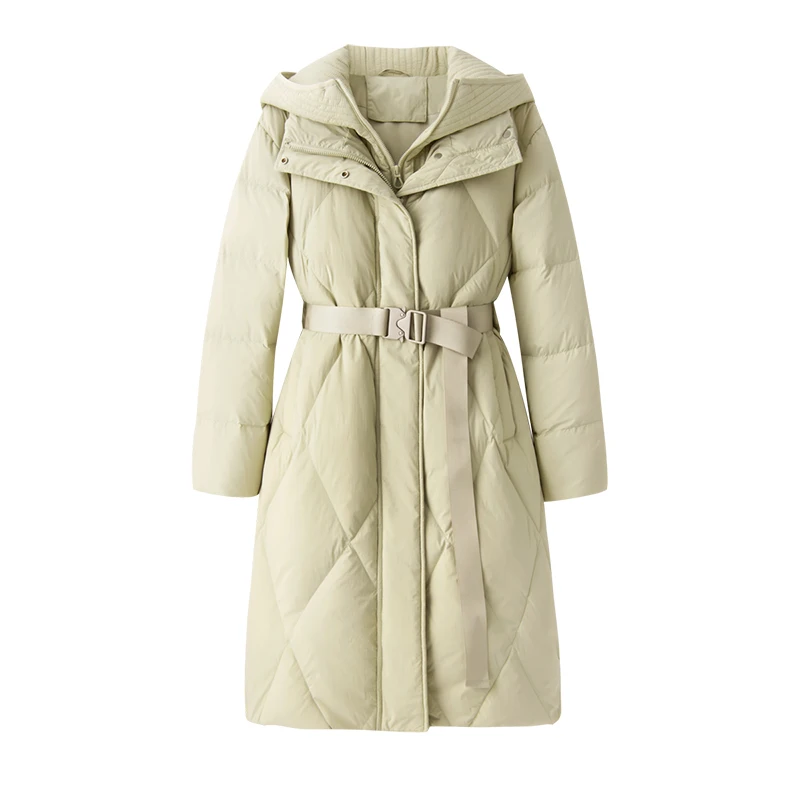 Design Hood Long  Jackets for Women  90%  White Duck Down  High Street  Winter  Parkas  Adjustable Waist  Zipper  Coats