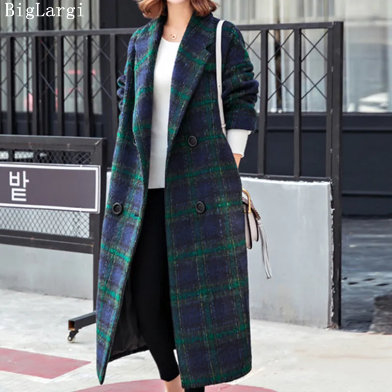 Korean Fashion Designer Autumn Winter Plaid Coat Long Sleeve Sashes Pockets Double Breasted Overcoat Outwear 2022 New