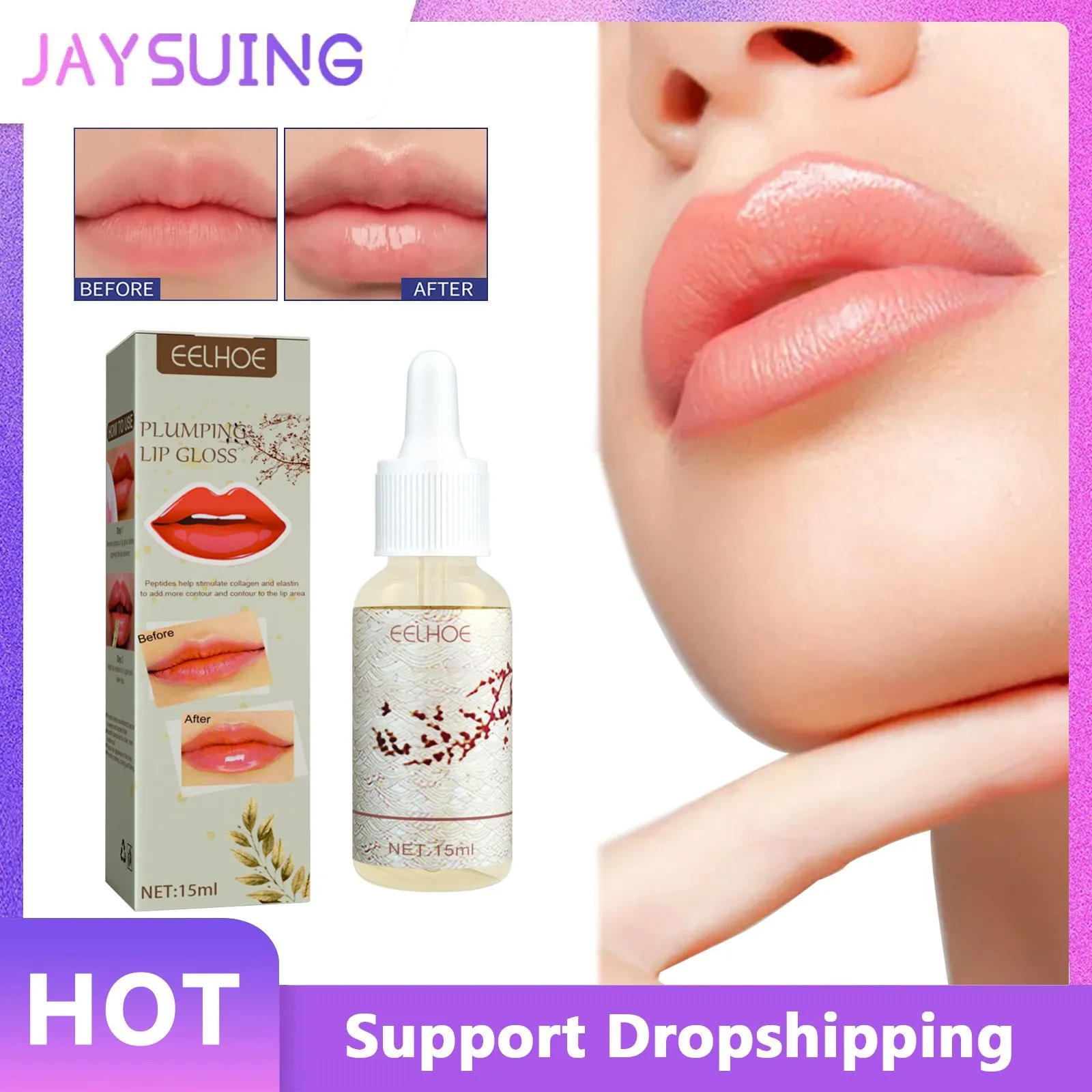 

Lip Oil Gloss Transparent Long-lasting Hydrating Enhancer Moisturizing Reduce Fine Lines Brightening Plump Fuller Lip Care Serum