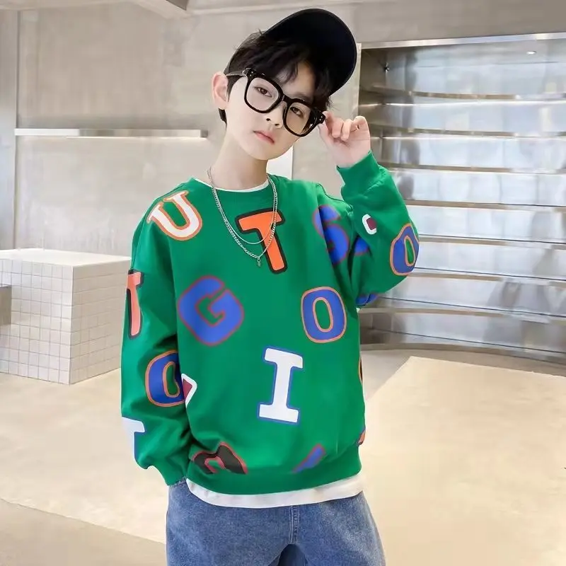 

2023 New Boys Sweatshirt Cotton Kids Clothing Long Sleeve Korean Casual Style Pullover Tops 5 6 7 8 9 10 11 12 13 14Yrs
