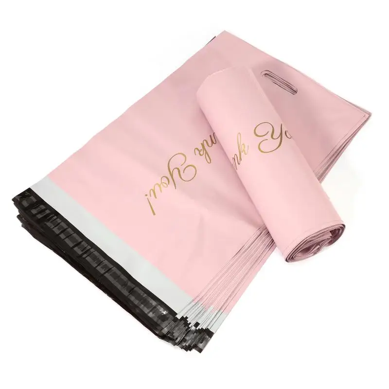 100pcs Pink/Black Thank You Portable Poly Mailer Adhesive Envelopes Bags Courier Hair Bundles Party Gifts Boxes Shipping Pouches