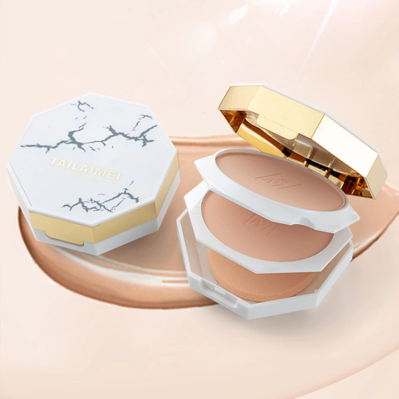 

TLM Double Layer Powder with Glitter Oil Control and Anti-sweat Long-lasting Setting Concealer Natural Ivory Concealer Makeup