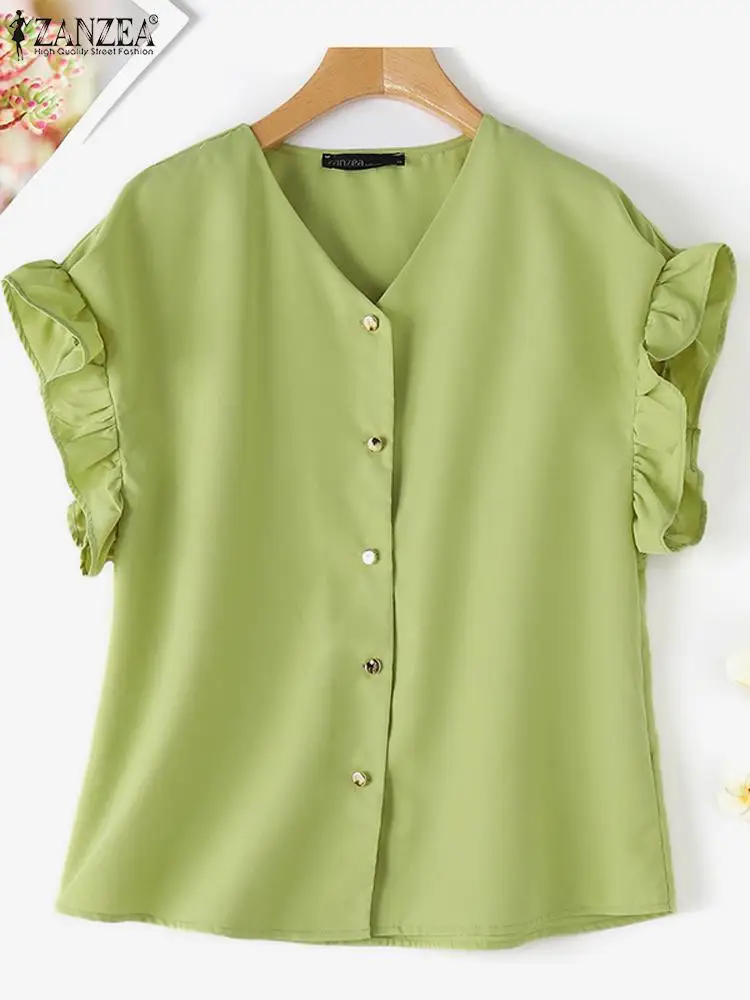 Корейская модная женская блузка ZANZEA элегантная рубашка с V-образным вырезом и