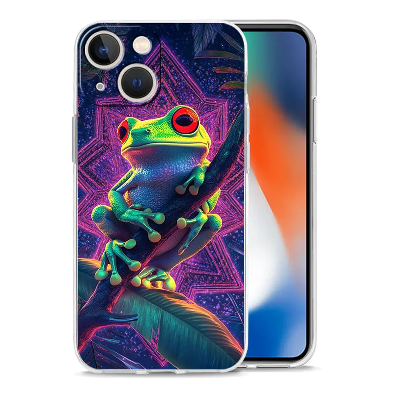 Фото Мягкий прозрачный чехол из ТПУ для iPhone 17, 16, 15, 14, 13, 12, 11 Pro Max, 17 Air, 7, 8 Plus с реалистичным принтом лягушки №5