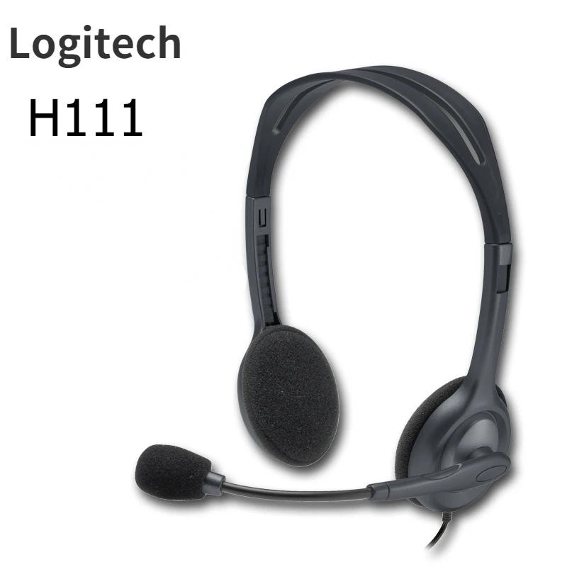 

Проводная гарнитура Logitech H111 для сотового телефона, гарнитура для музыки и голоса с креплением на голову, подходит для офиса и студенческого ...