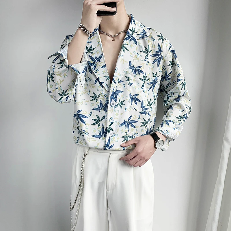 

Мужская рубашка с длинным рукавом, Повседневная модная рубашка с принтом и воротником-костюмом, 3 цвета, в Корейском стиле, 2023