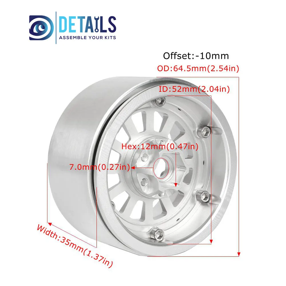 Детали для хобби со смещением-10 мм алюминиевый обод 2 дюйма 1/10 RC Crawler SCX10 Pro TRX4 VS4-10
