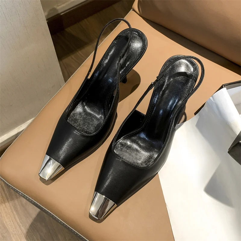 Metal Square Toe Sandalias Mujer Verano Stiletto Heels Women's Sandals Straps Buckle Zapatos De Mujer Tacon Medio Elegantes