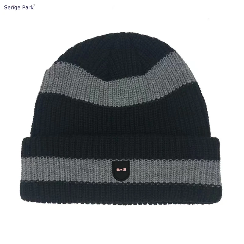 Serige Park Men's Luxury Brand Hat Bowknot Stripe Pullover Hat Men's Beanie Warm Hoodie Casual Clothing Accessories