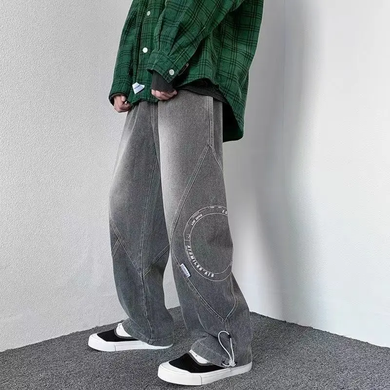 Men Jeans Korean Fashion Baggy Wide Pants Design Casual Denim Trousers Oversized Bottoms Ins Vintage Streetwear Male Y2K Clothes