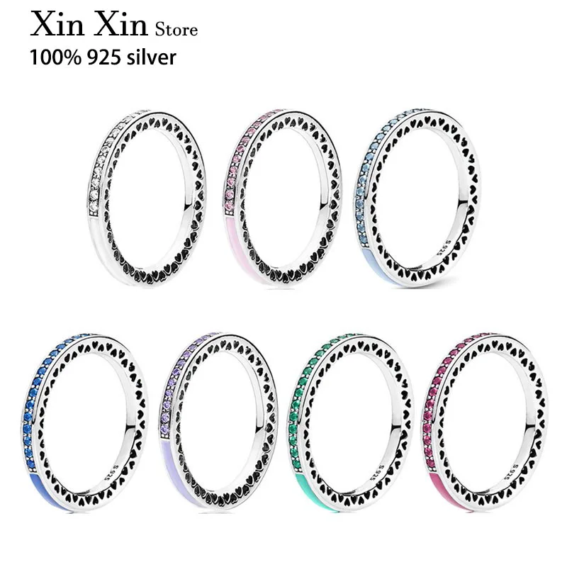 

Fit Original Luxury Real 925 Sterling Silver Authentic Pan Ring For Women Radiant Heart Couple Rings Diy Fashion Wedding Jewelry