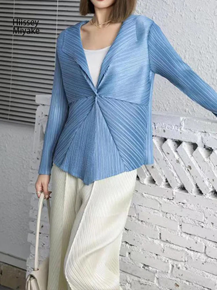 

Однотонная Весенняя женская плиссированная куртка HiIssey Miyake на одной пуговице с лацканами в стиле интеллектуального стиля