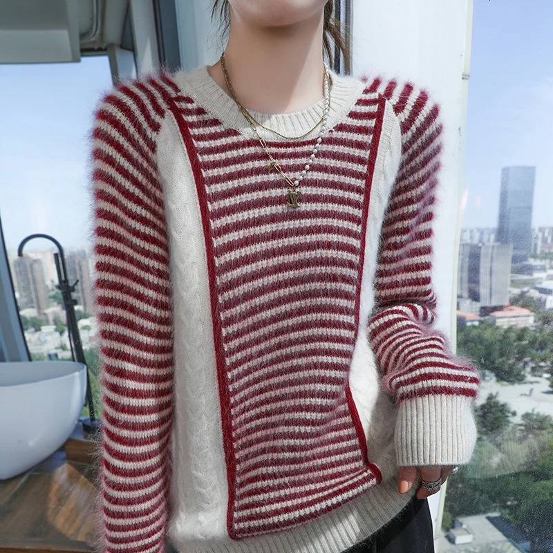 Осень и зима новый женский свитер из 100% норки кашемира джемпер с круглым вырезом