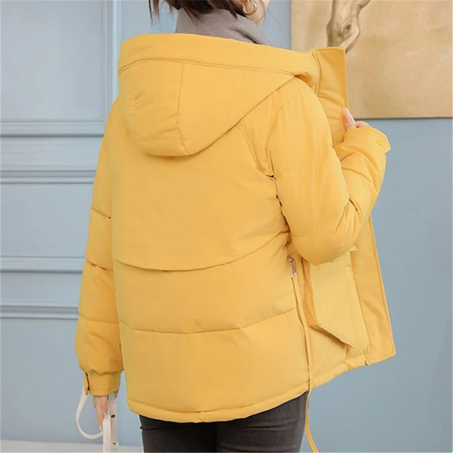Winter Hooded Short Fluffy Chic Women Jacket Oversized Warm Thicken Parka Loose Casual Korean Coat Solid Snow Wear Outwear 2022