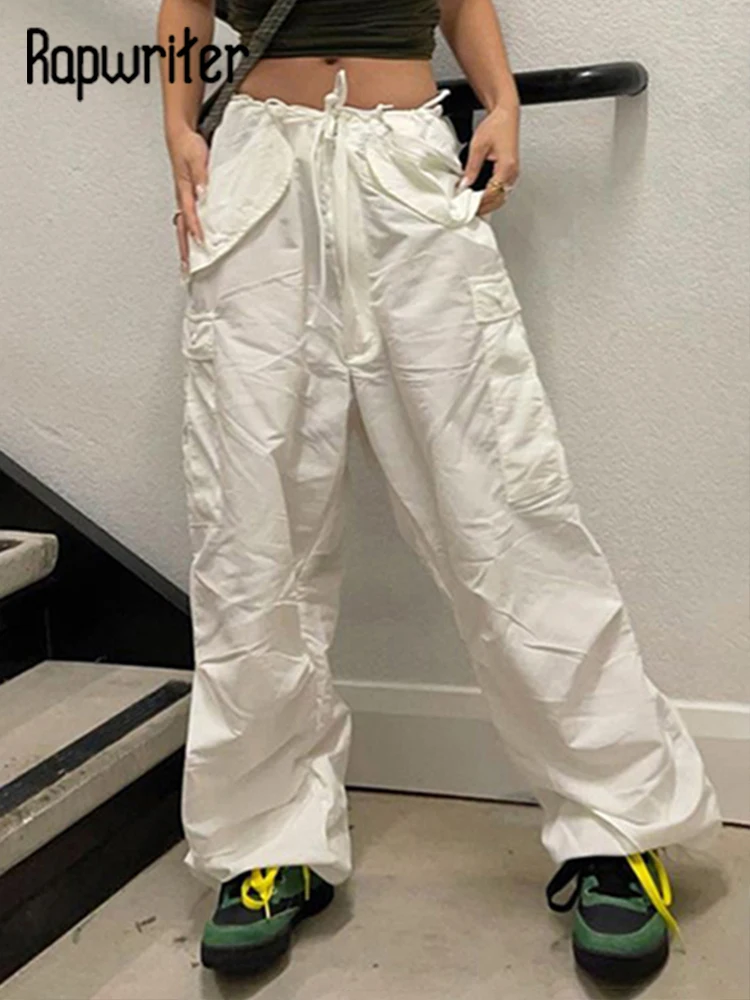 

Rapwriter Stylish Street Pocket Cargo Pants y2k Loose Drawstring Women Baggy Pants Casual Jogger Pants Harajuku Sweatpants 90s