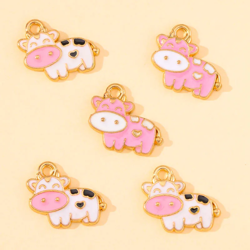 20 шт. милый мультяшный эмалированный розовый молочный корова животное