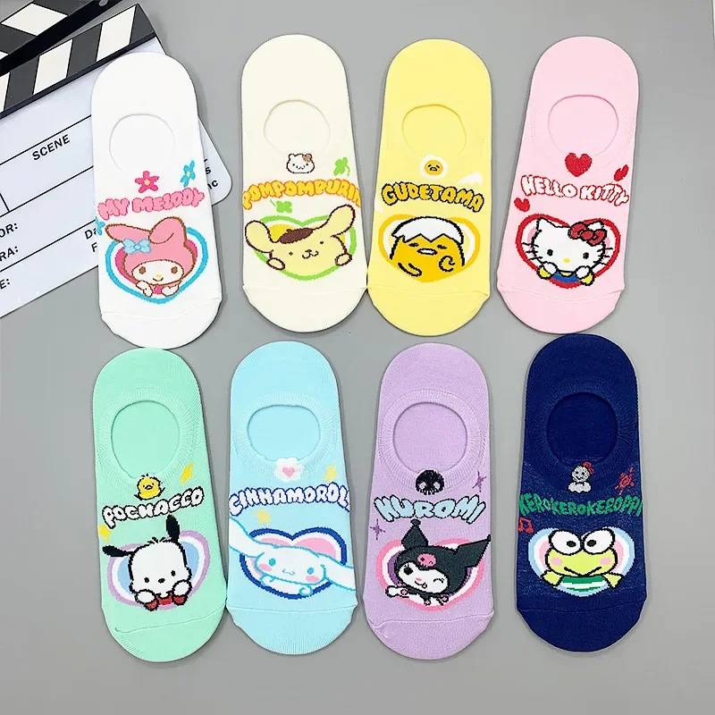 Носки-невидимки с рисунком аниме Sanrios Kawaii Cinnamoroll Kuromi Melody милые удобные дышащие