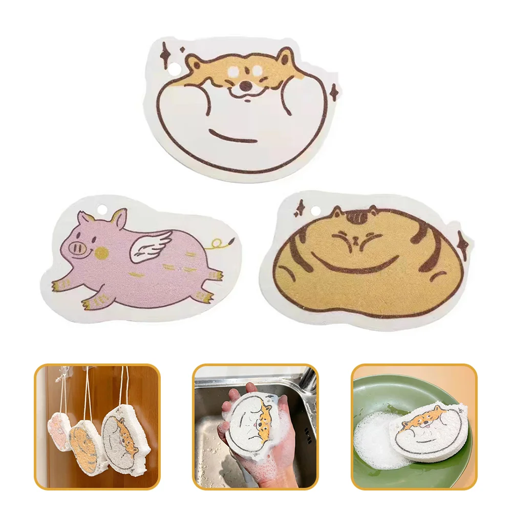 

3pcs Cartoon Cleaning Sponges Wood Pulp Sponge Household Cleaning Cloth