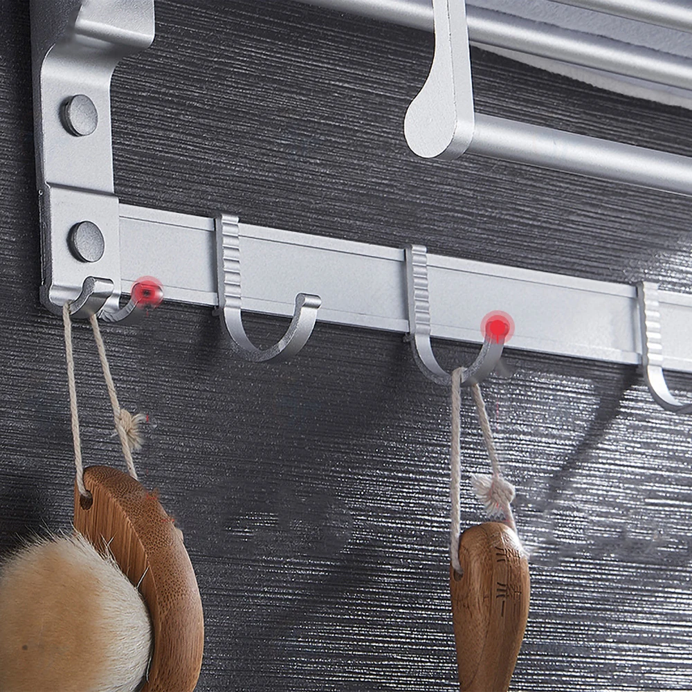 bright silver towel rack with movable hook aluminum holder bathroom accessories folding wall rail organizer hanger storage shelf free global shipping