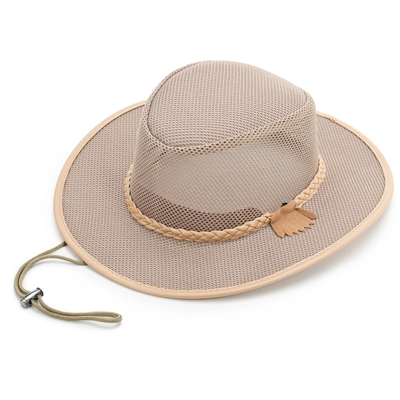 

Casual Mesh Cowboy Hat Summer Big Edge Sunshade Sun Hat Wide Brim Fishing Cap for Riding Climbing Cruise Hiking Cycling