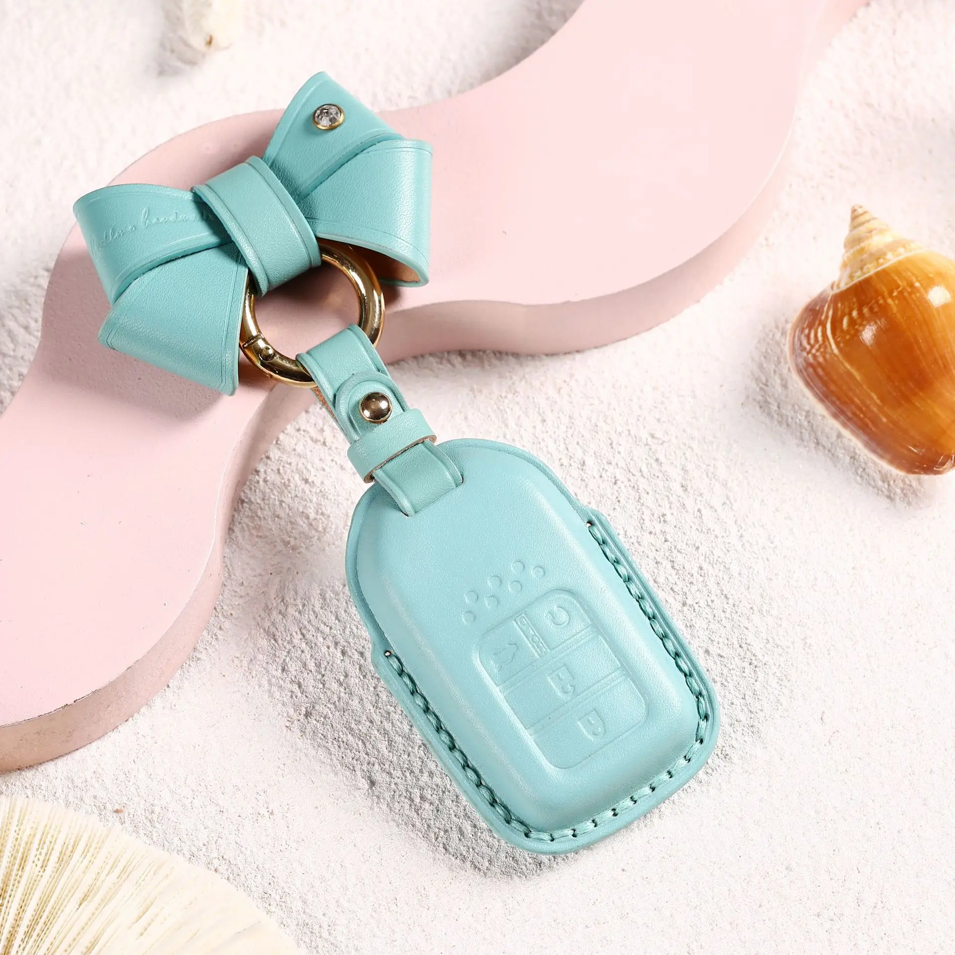 

New Luxury Car Key Case Cover Leather Women Keychain Holder Keyring Pouch Fob Shell for Honda 4 Button Accord Civic Fit Crider